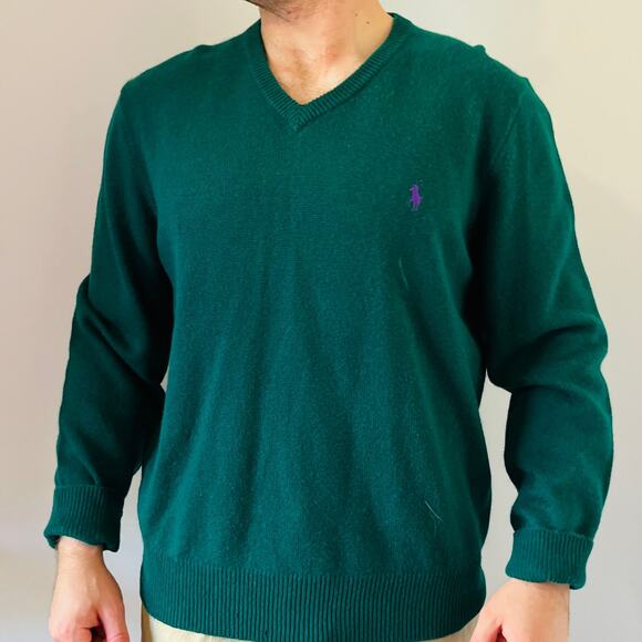 Polo Ralph Lauren | Green Lambswool V-Neck Oversized Sweater | Men's Size XL - Picture 1 of 10
